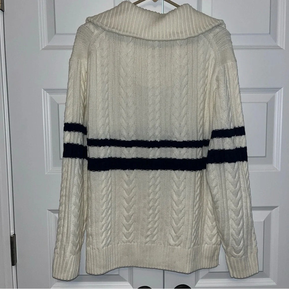 ZARA Women's Cream And Blue Striped Knit 1/4 Zip Long Sleeve Sweater Size Med - Picture 8 of 8